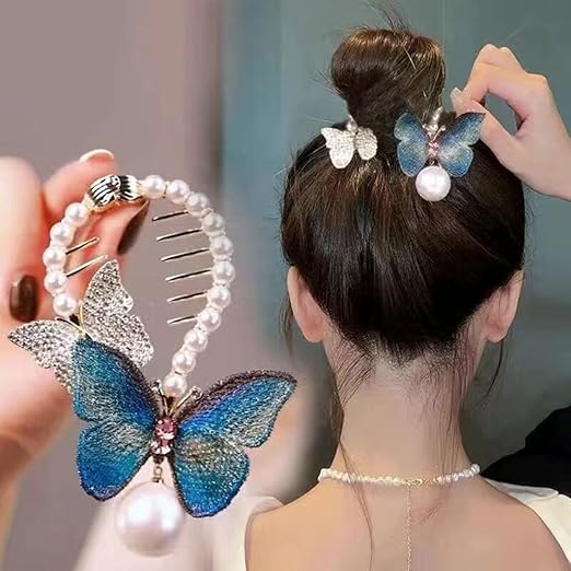 Women Pearl Butterfly Hair Style Clip